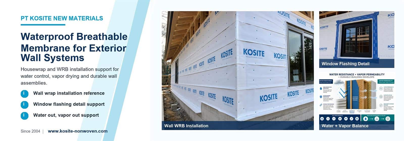 KOSITE waterproof breathable membrane exterior wall WRB installation support